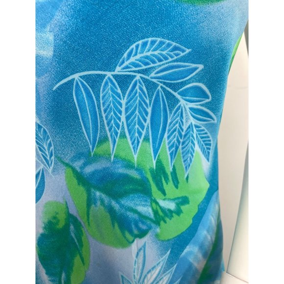 Women’s MIDI Dress 8 Spaghetti Straps High Low Ruffled Hem Blue Green Palm Trees - Picture 6 of 14